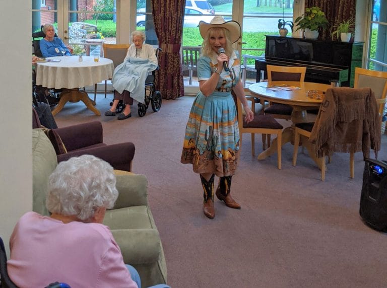Gabbi the country and western singer visits Grove Court