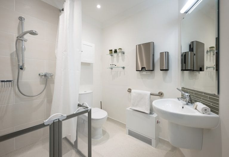 En suite bathroom at Eversfield Care Home